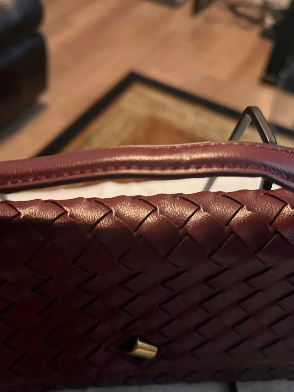 Woven Leather Top-Handle Crossbody Bag in Deep Burgundy